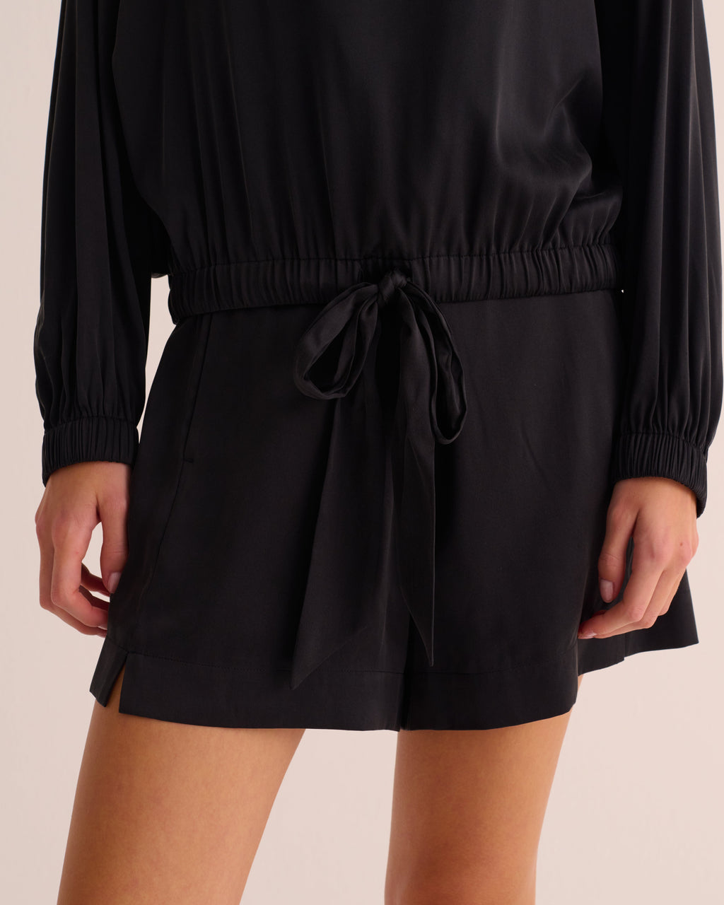 Black Washable Organic Stretch Silk Tie Waist Sweatshirt