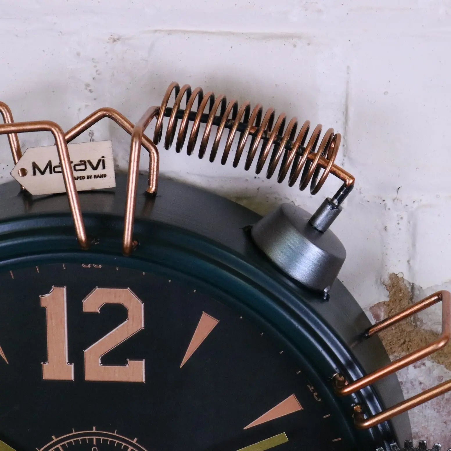 Industrial Wall Clock with Copper Numerals and Steampunk Details
