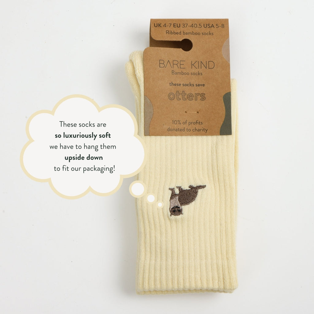 Save the Otter Ribbed Bamboo Socks in Yellow
