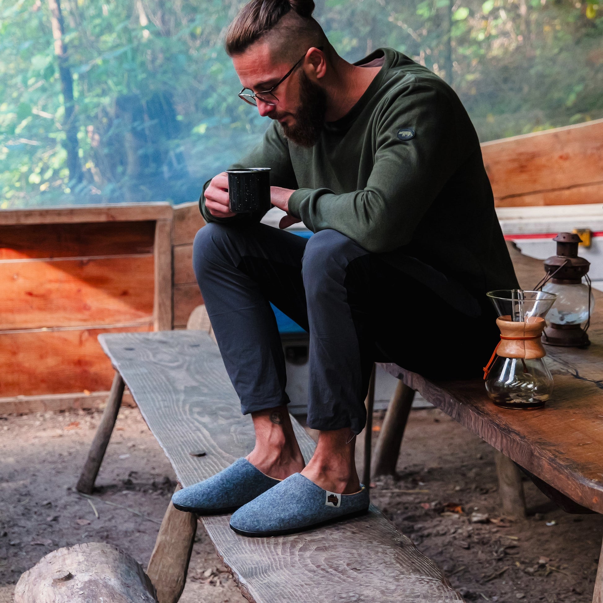 Outback Men's Slipper in Grey and Curry