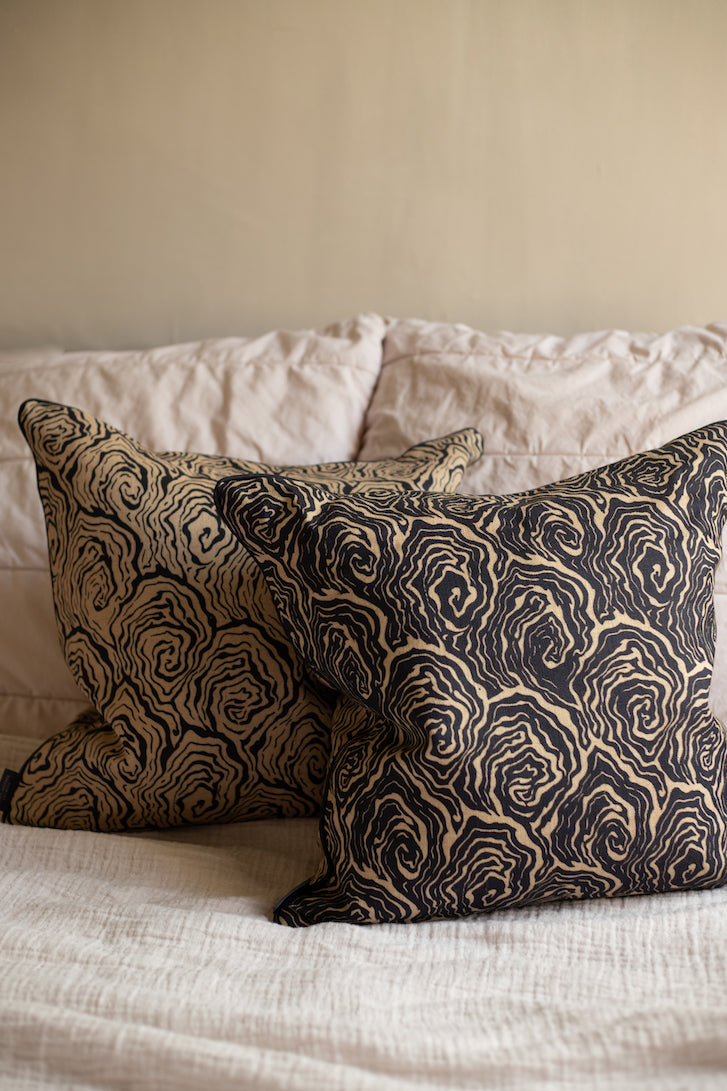 Oysters Monochrome Cushion in Cream and Black Linen
