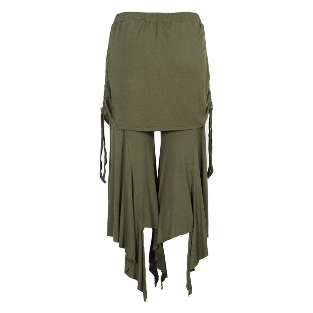 Olive Green Culotte Trousers with Pointed Hem