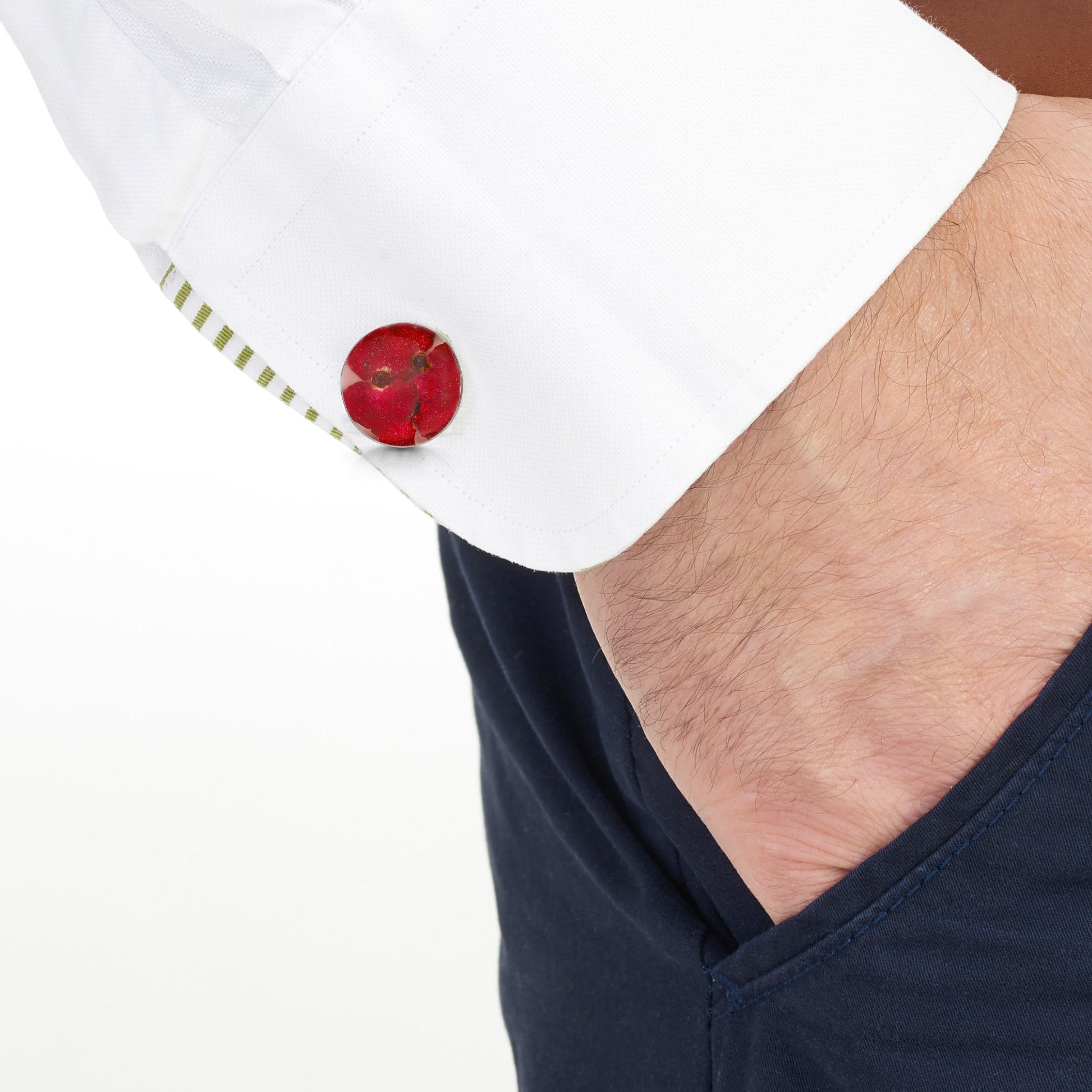 Poppy Cufflinks in Sterling Silver with Real Flowers