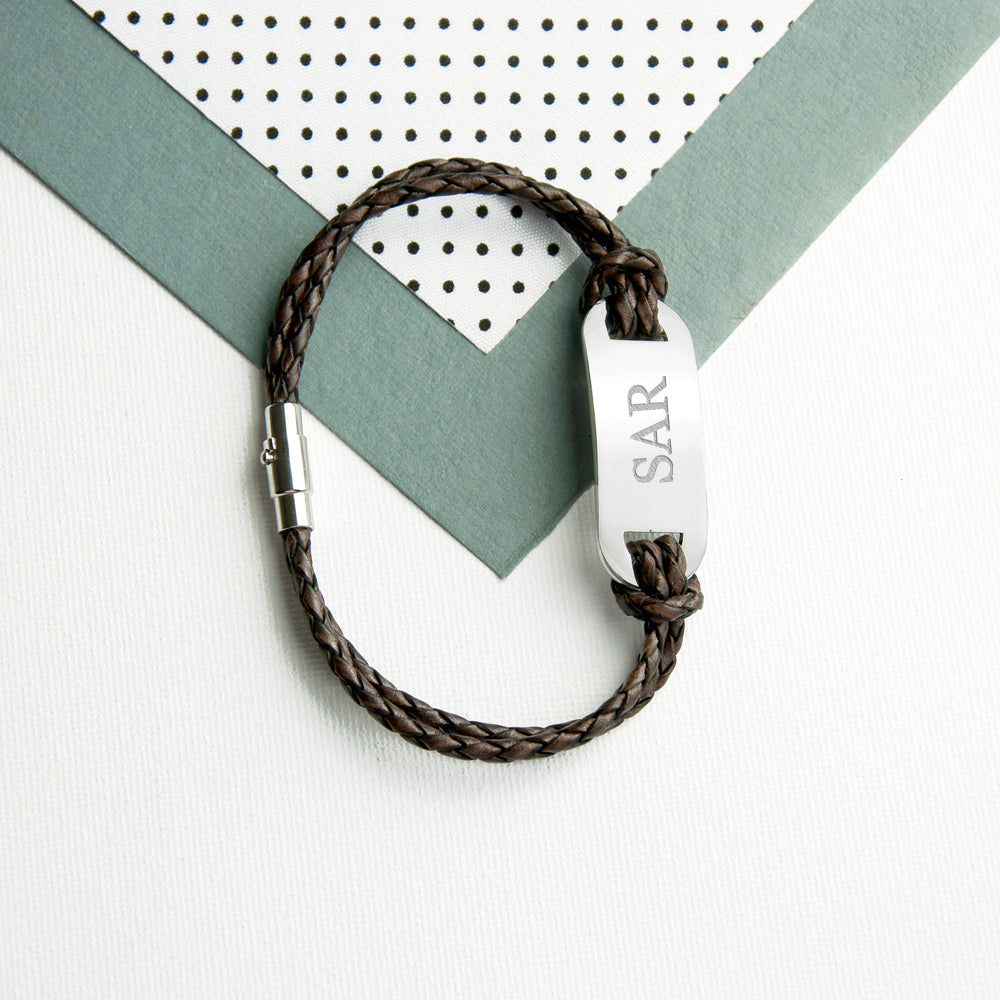 Personalised Men's Statement Woven Brown Leather Bracelet