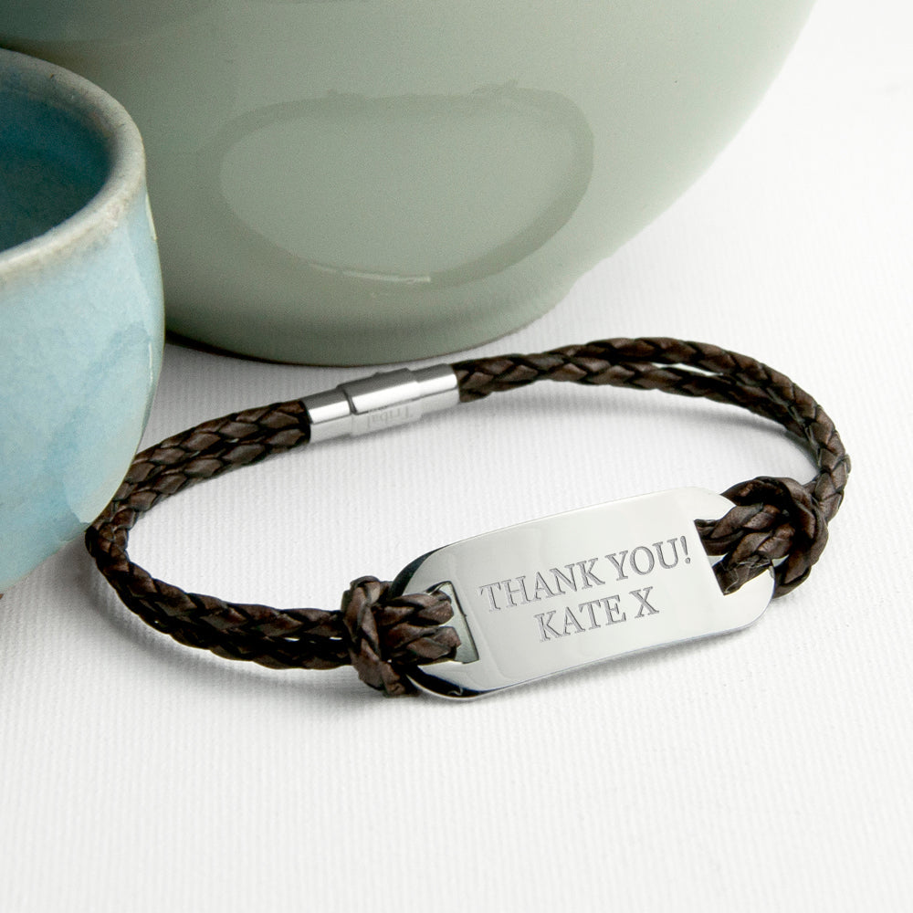 Personalised Men's Statement Woven Brown Leather Bracelet
