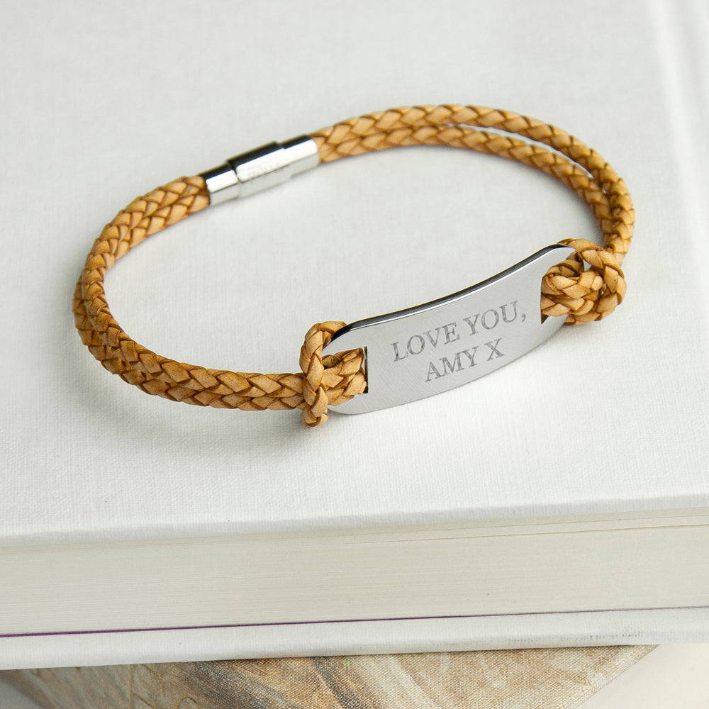 Personalised Men's Statement Leather Bracelet in Sandstone