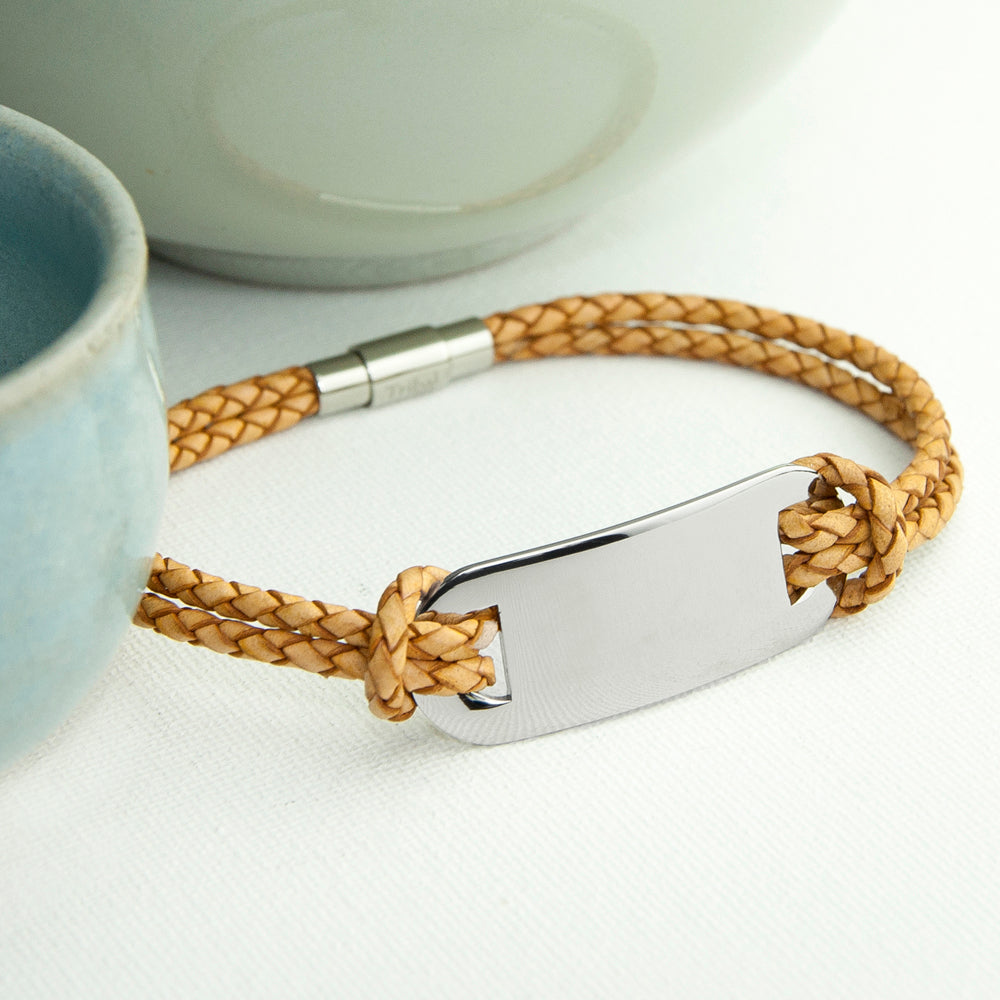 Personalised Men's Statement Leather Bracelet in Sandstone