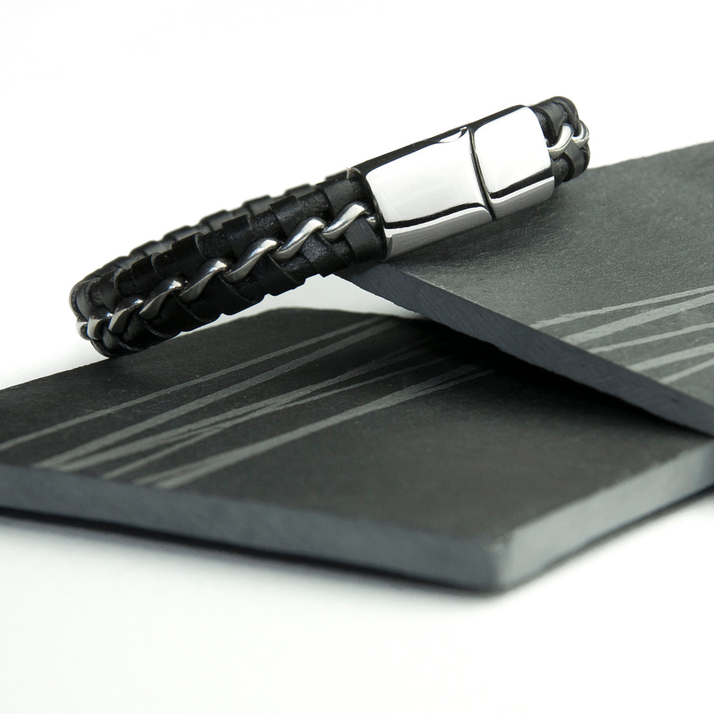 Personalised Men's Metal Detailed Leather Bracelet