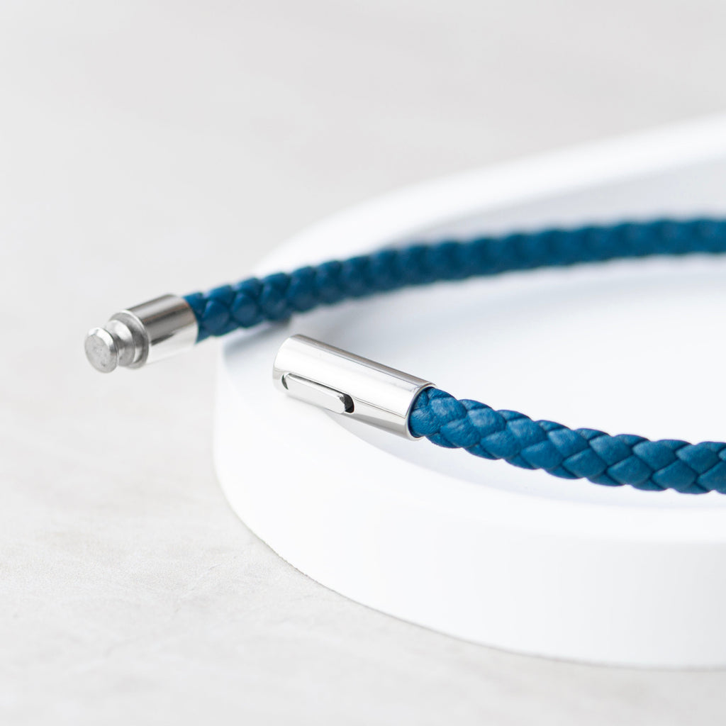 Personalised Men's Capsule Tube Woven Bracelet in Aegean Blue