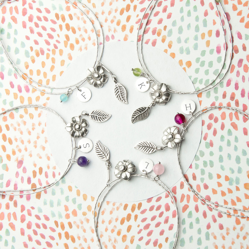 Personalised Sterling Silver Forget Me Not Bracelet with Amethyst