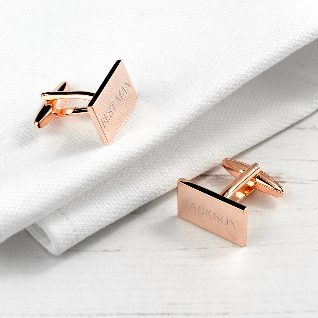 Personalised Rose Gold Rectangle Cufflinks