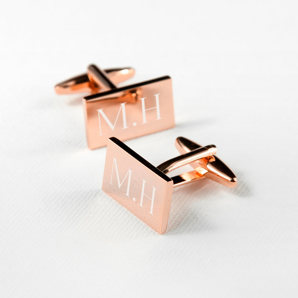 Personalised Rose Gold Rectangle Cufflinks