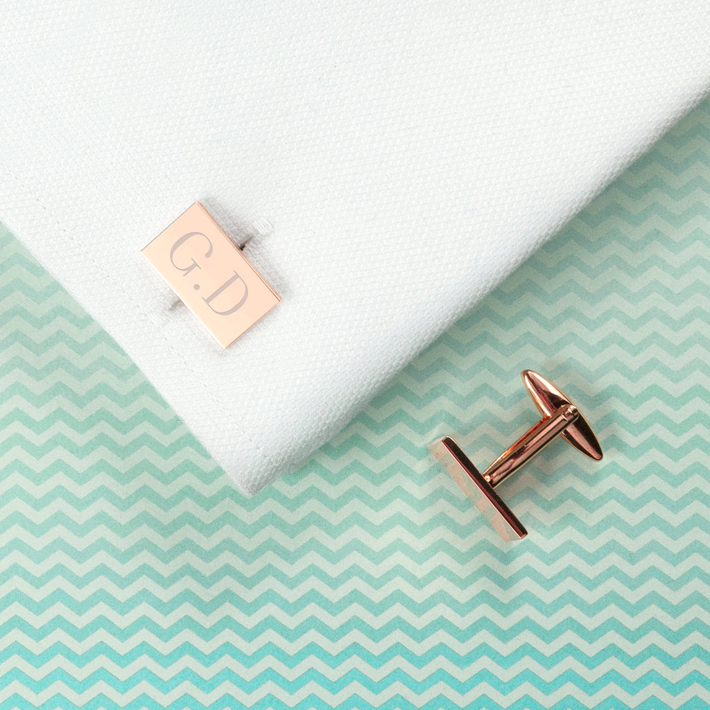 Personalised Rose Gold Rectangle Cufflinks