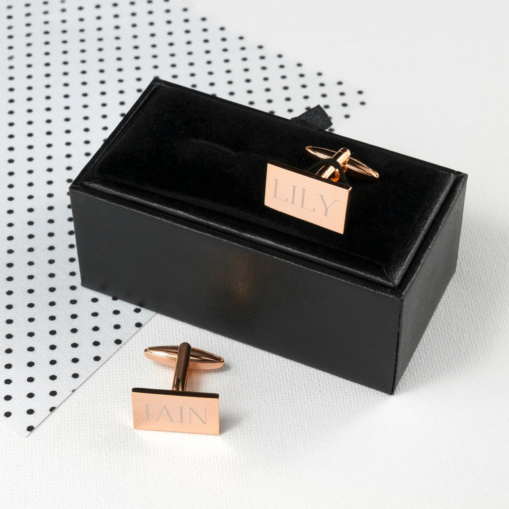 Personalised Rose Gold Rectangle Cufflinks