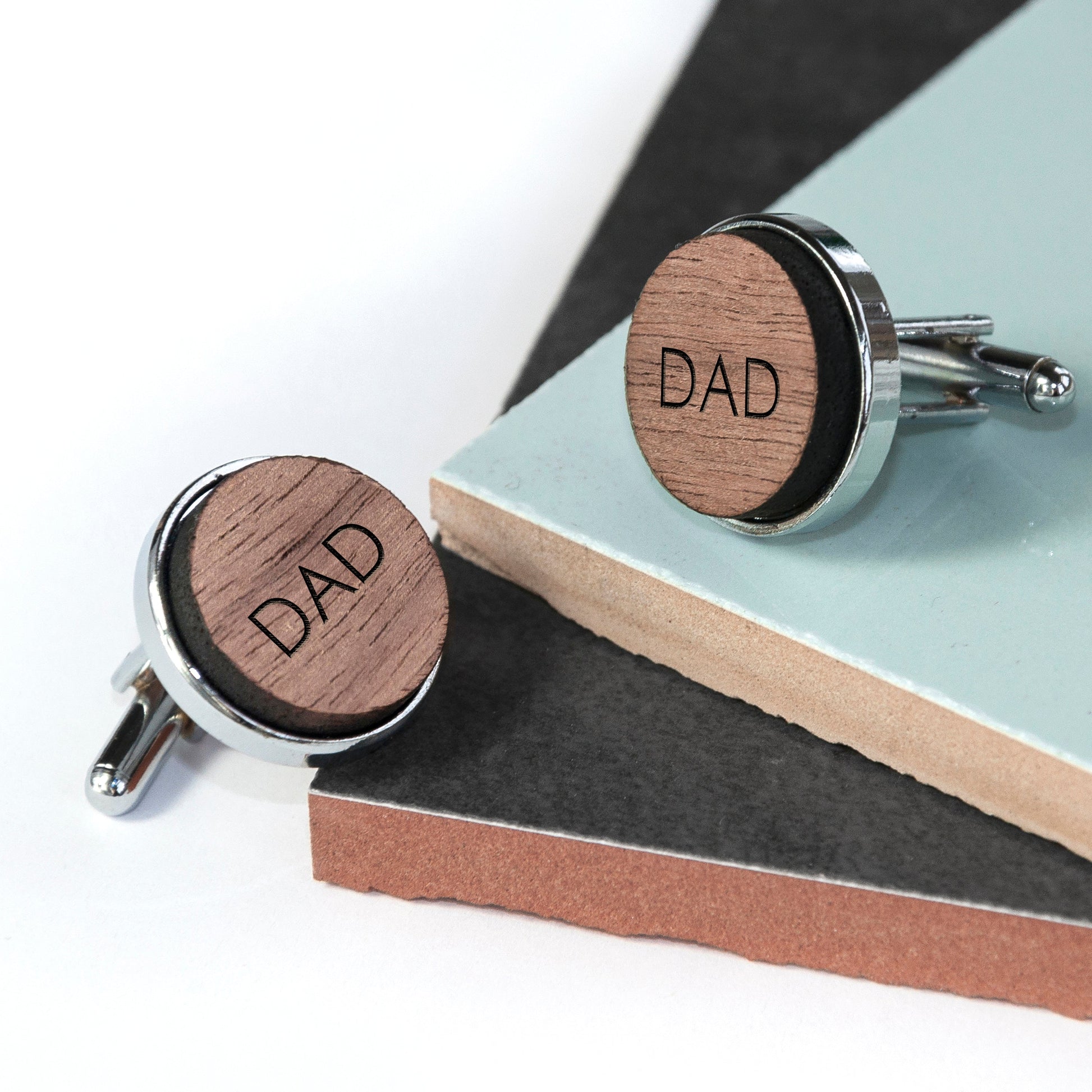 Personalised Round Walnut Wood Cufflinks with Monogram Engraving