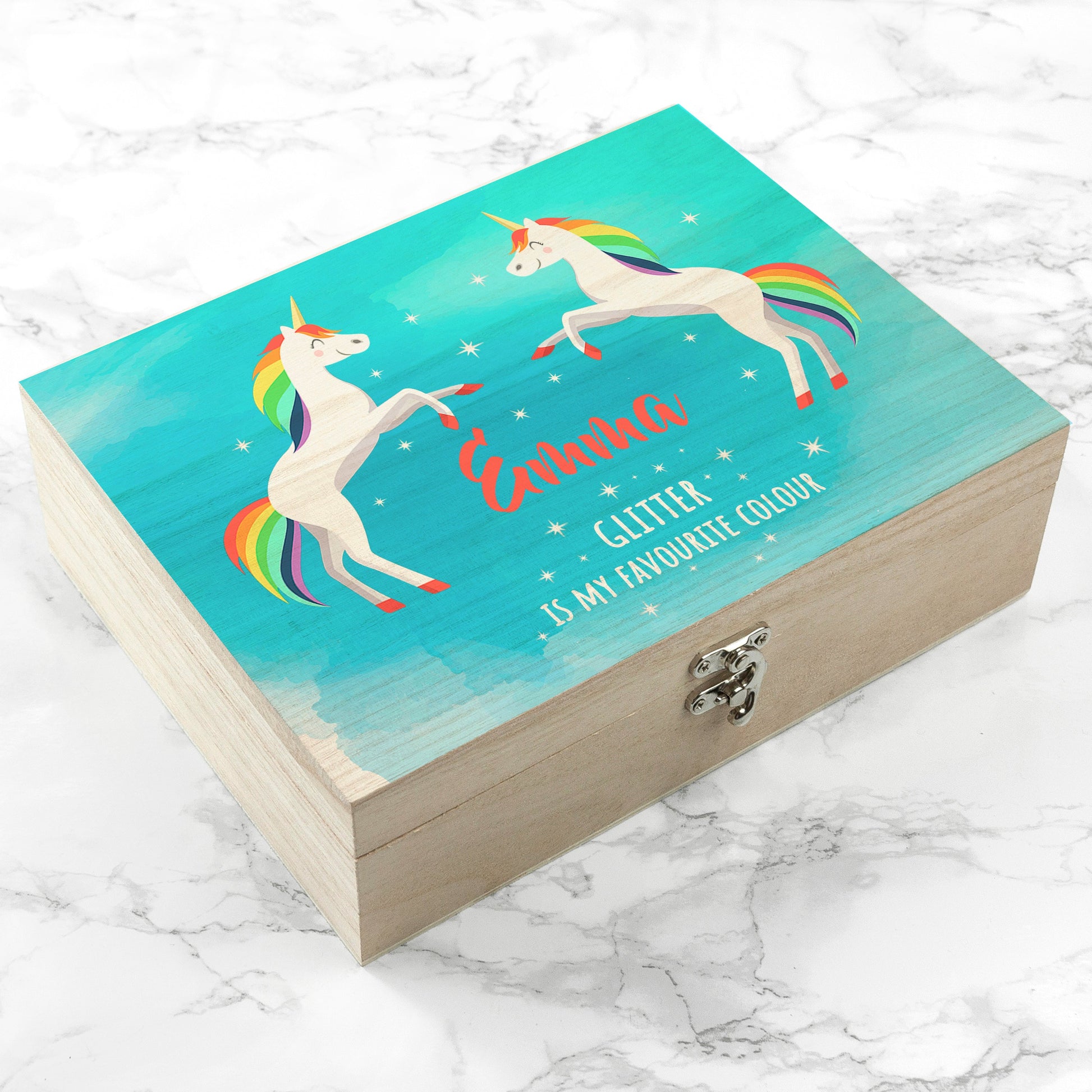 Personalised Rainbow Unicorn Wooden Accessories Box