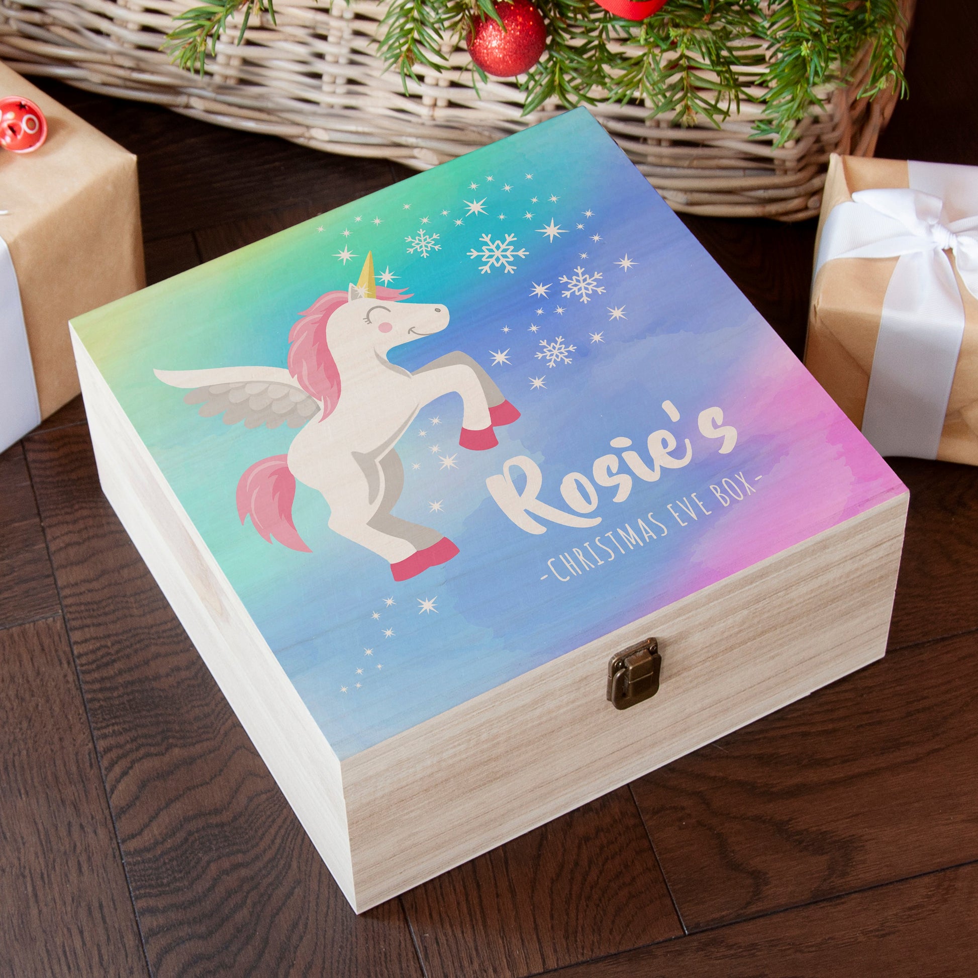Personalised Colourful Baby Unicorn Christmas Eve Box