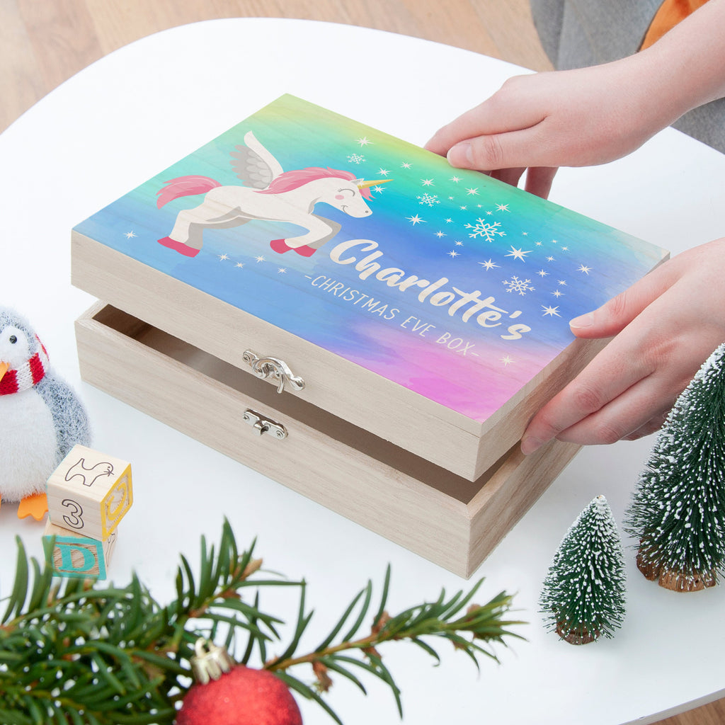 Personalised Colourful Baby Unicorn Christmas Eve Box