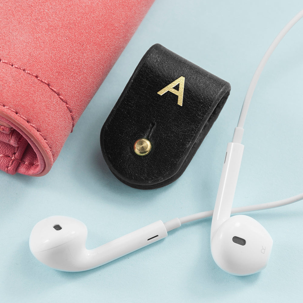 Monogrammed Leather Earphones Holder