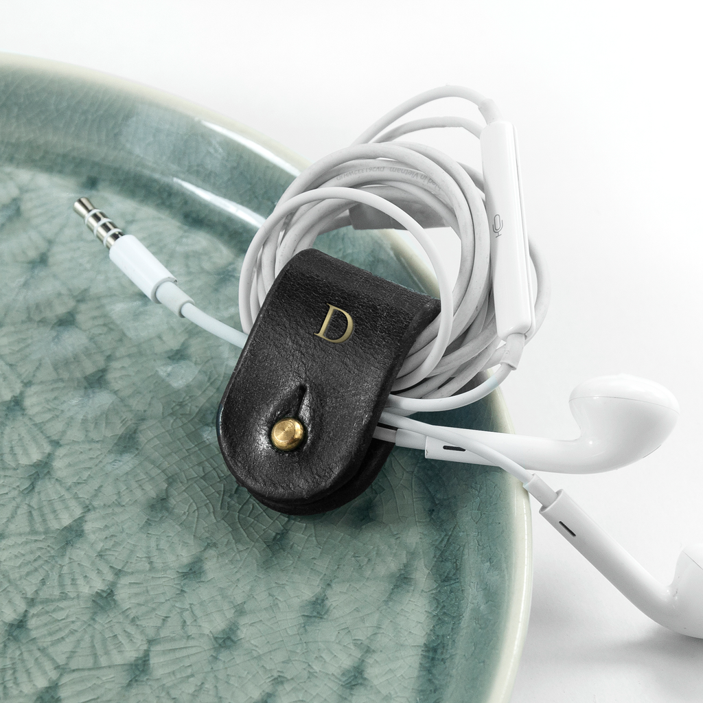 Monogrammed Leather Earphones Holder