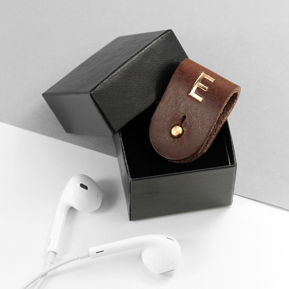 Monogrammed Leather Earphones Holder
