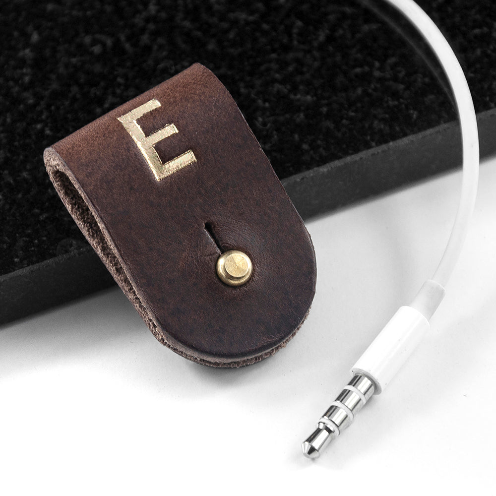 Monogrammed Leather Earphones Holder