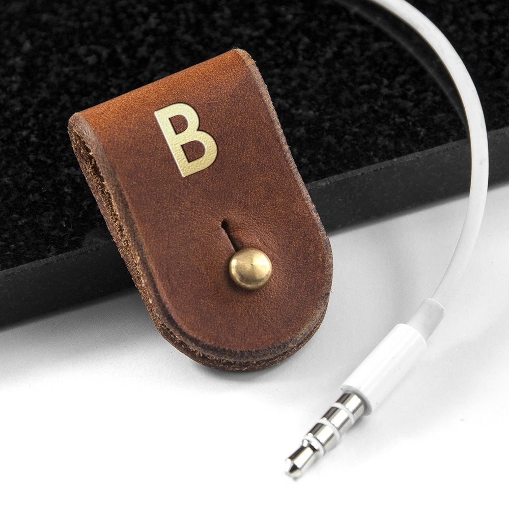 Monogrammed Leather Earphones Holder