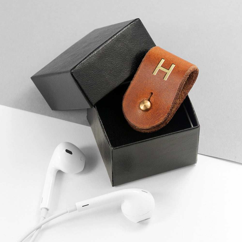 Monogrammed Leather Earphones Holder
