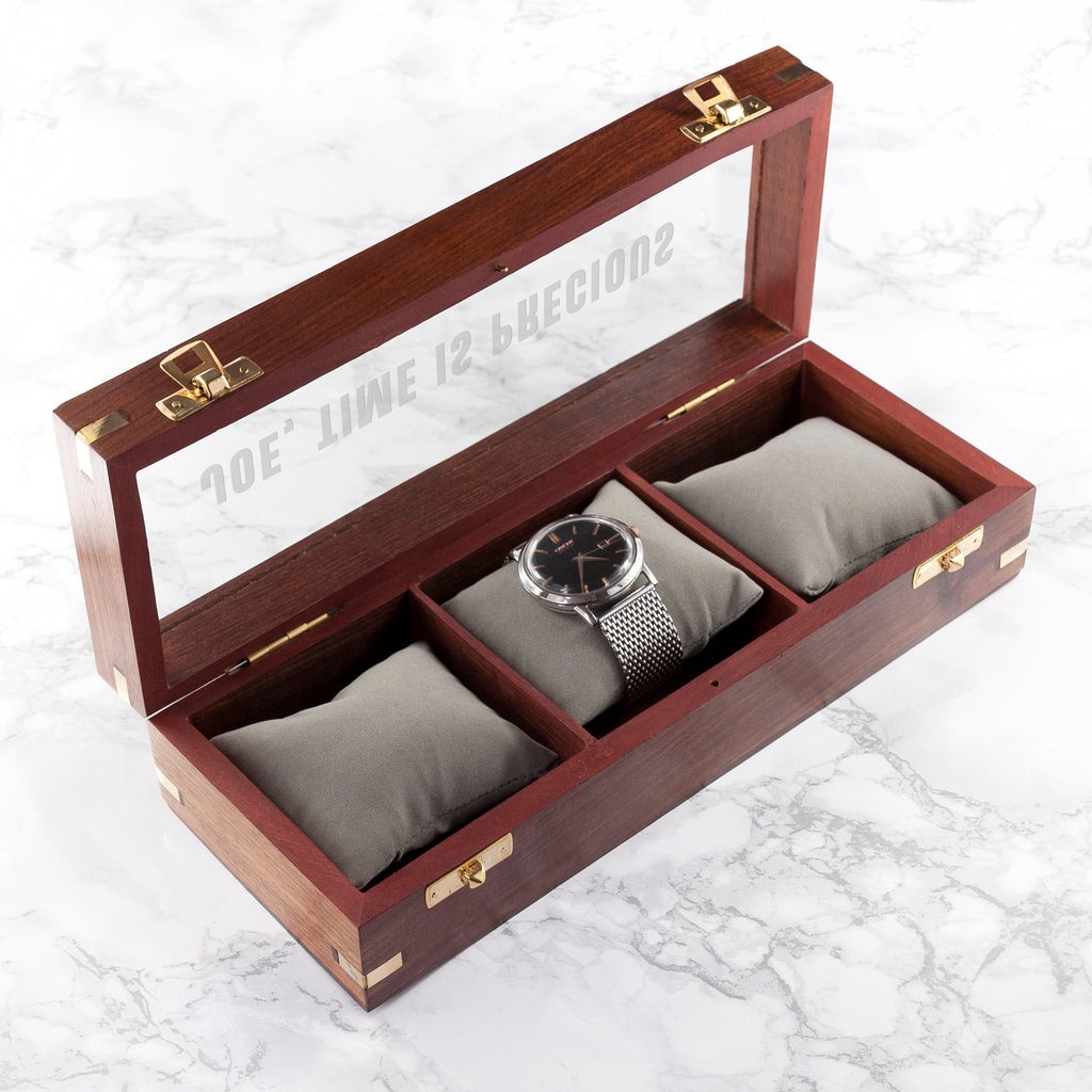 Personalised 3 Piece Wooden Watch Box with Gold Details