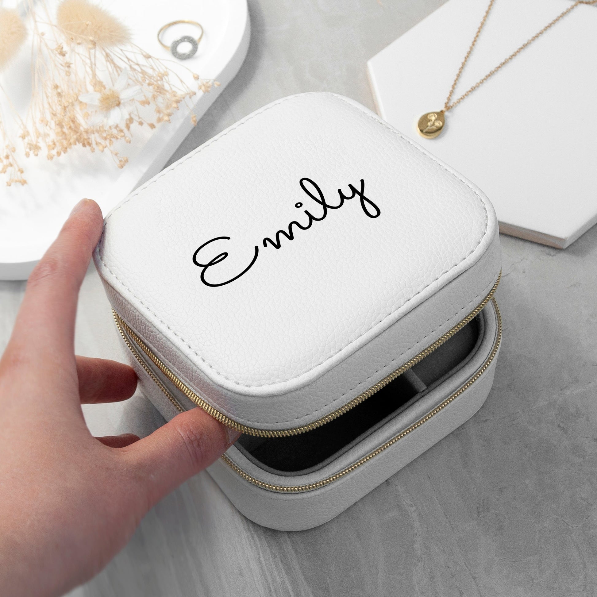 Personalised White Travel Jewellery Case