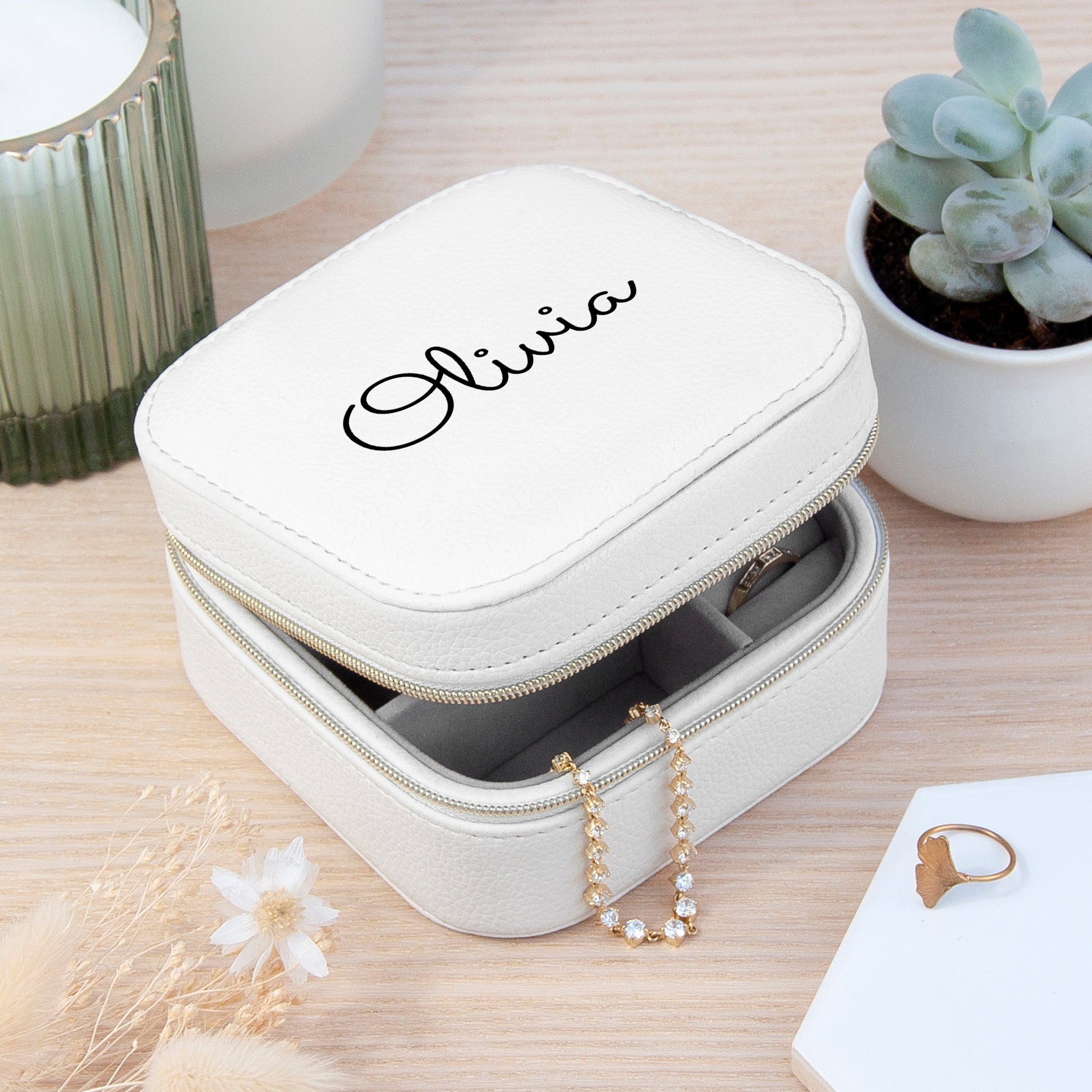 Personalised White Travel Jewellery Case