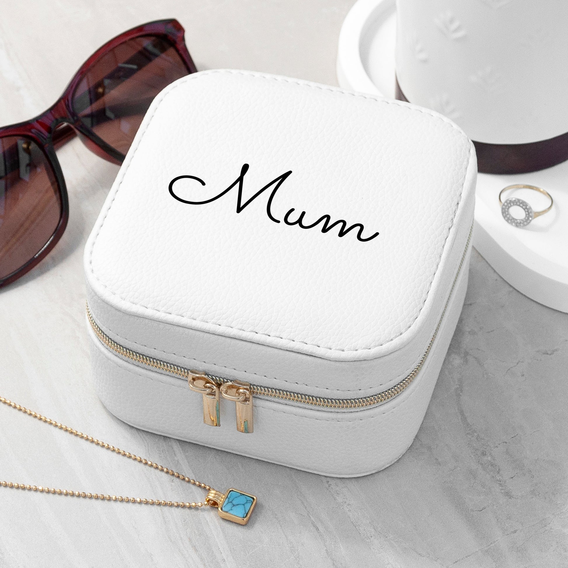 Personalised White Travel Jewellery Case