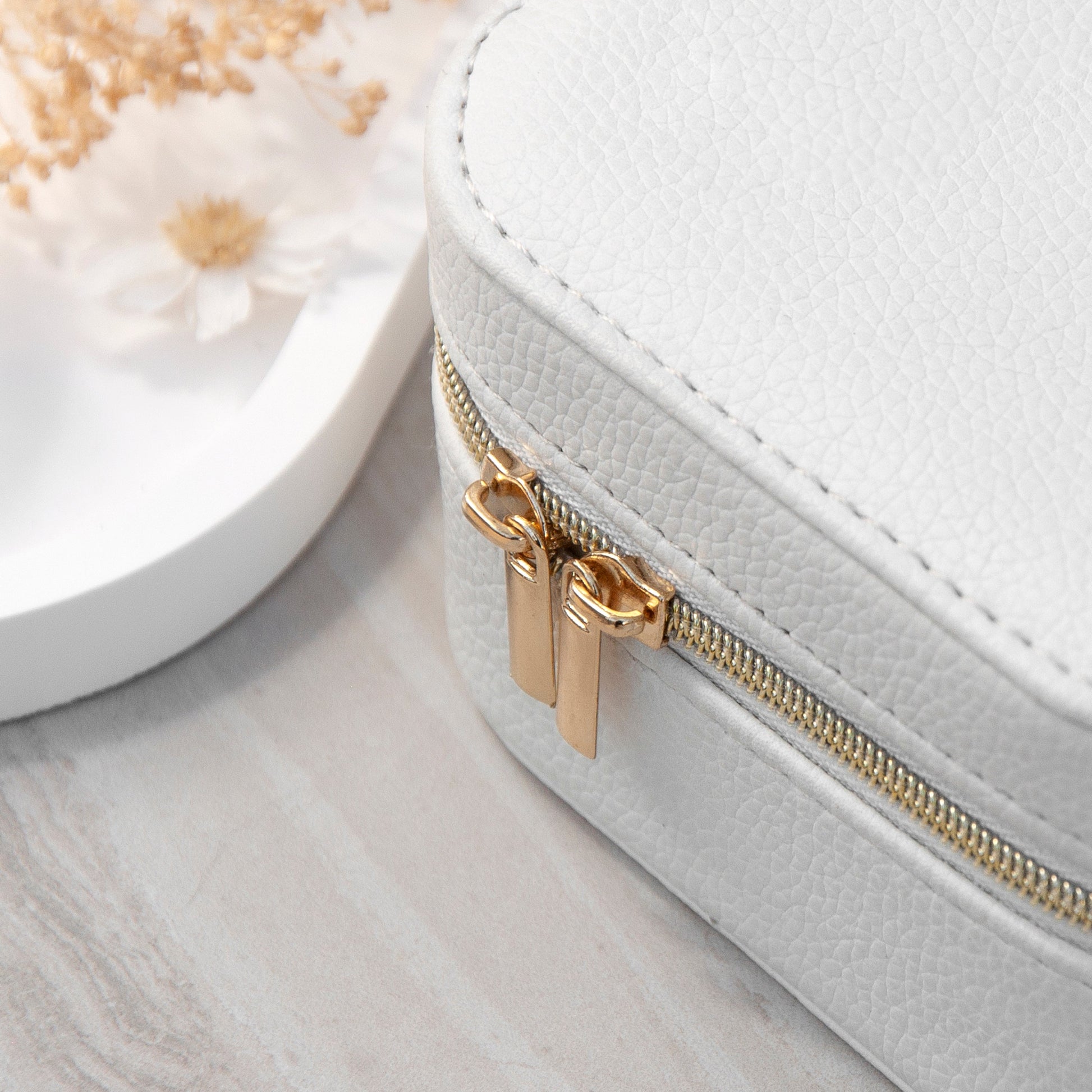 Personalised White Travel Jewellery Case with Wreath Design