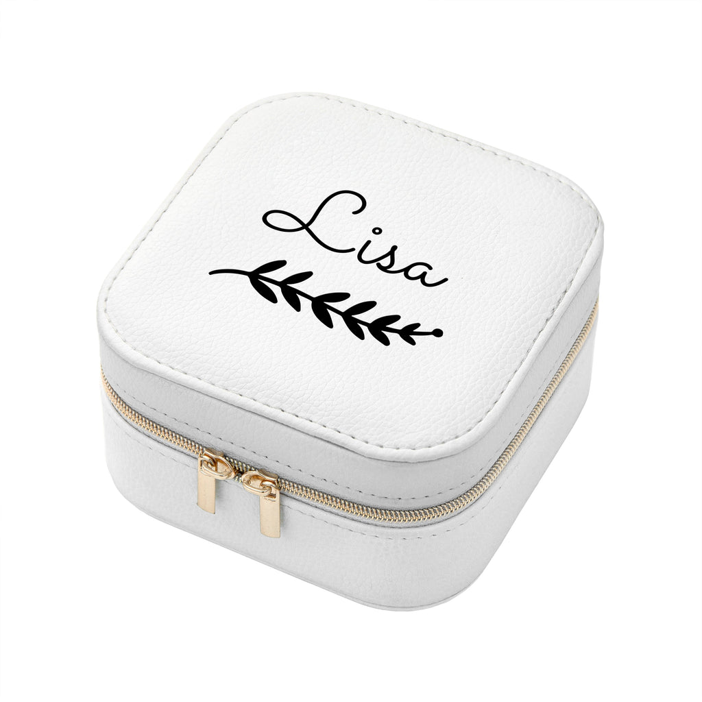Personalised White Travel Jewellery Case with Wreath Design