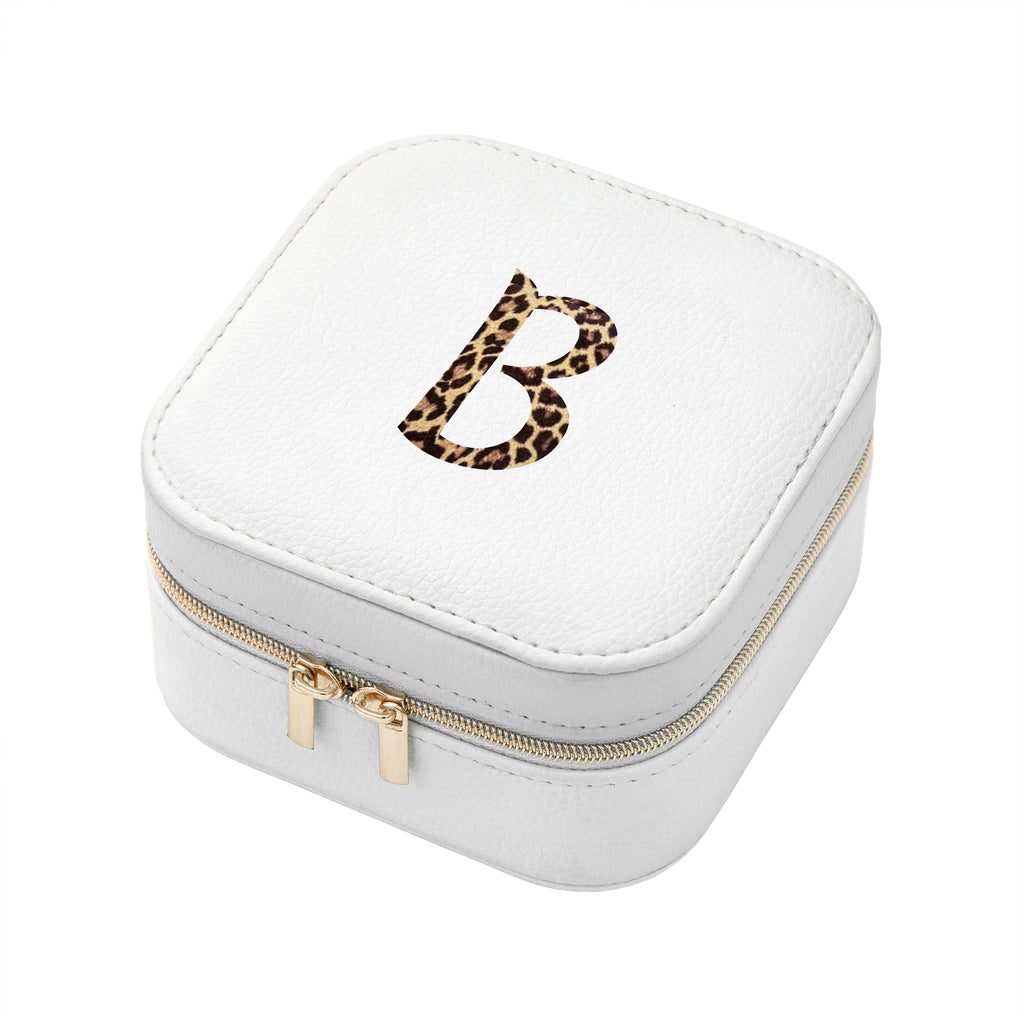 Personalised Animal Print White Travel Jewellery Case