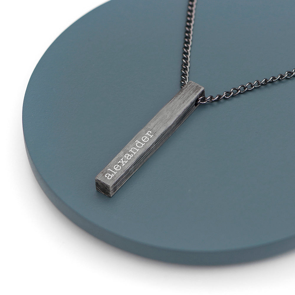 Personalised Men's Brushed Gunmetal Solid Bar Necklace