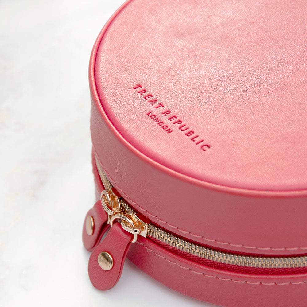 Personalised Coral Round Travel Jewellery Case