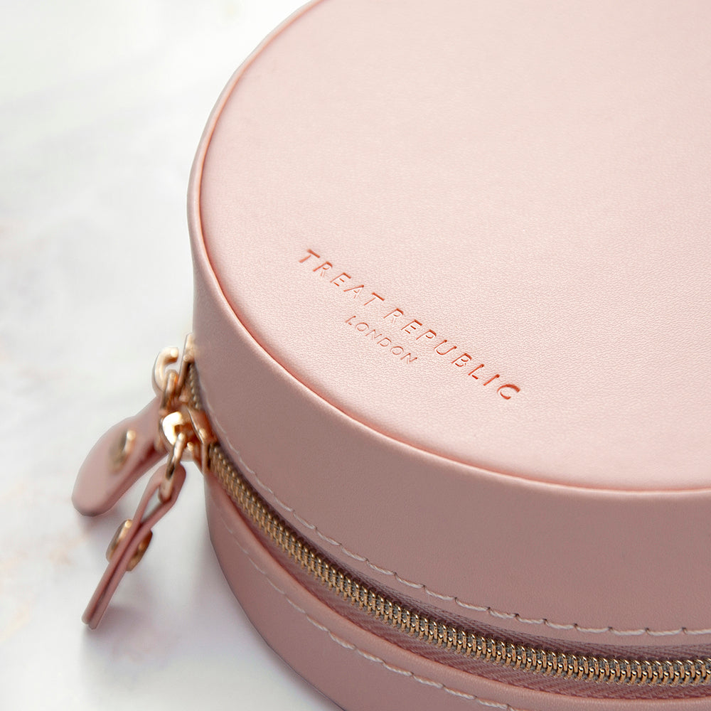 Personalised Blush Pink Round Travel Jewellery Case