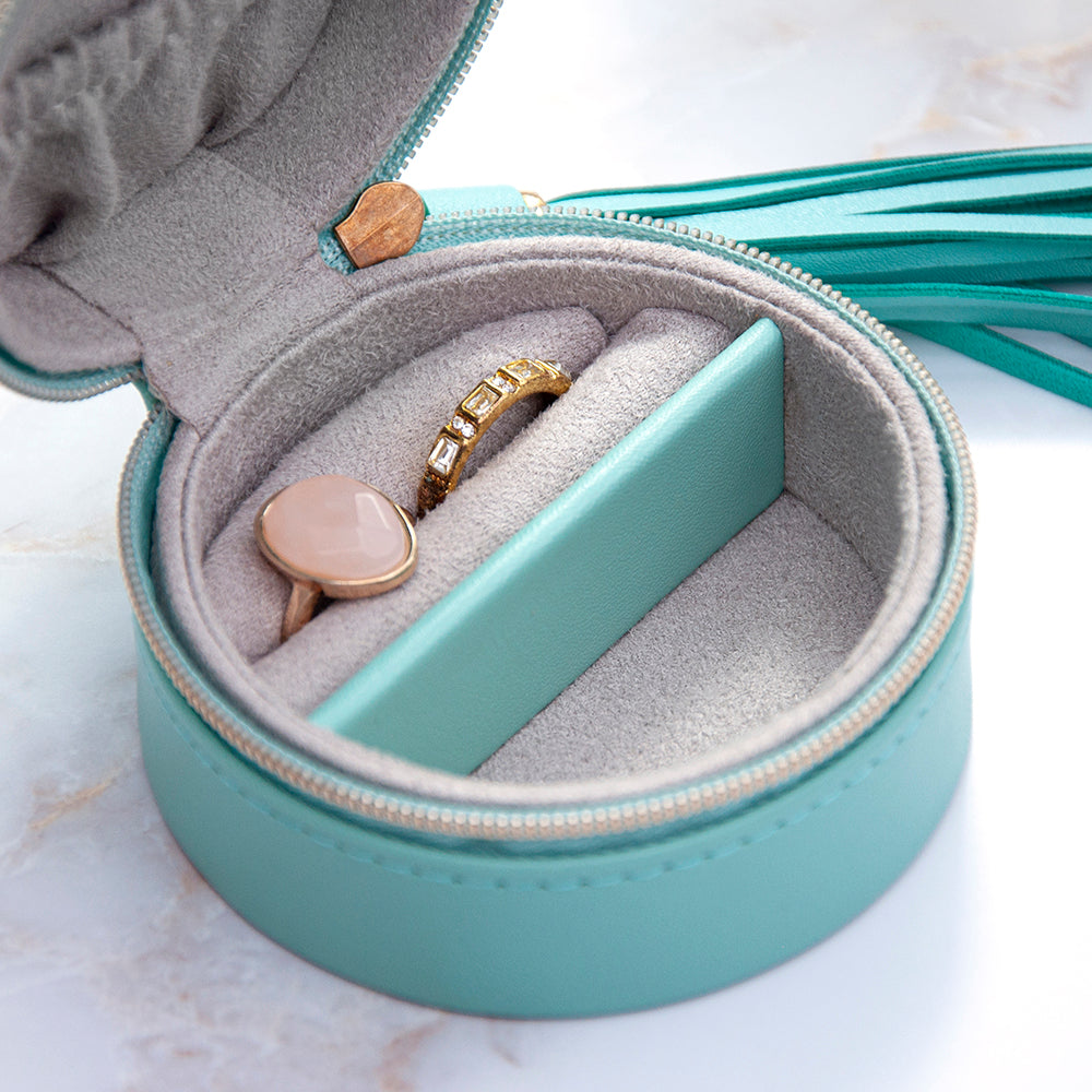 Personalised Turquoise Travel Jewellery Case with Tassel