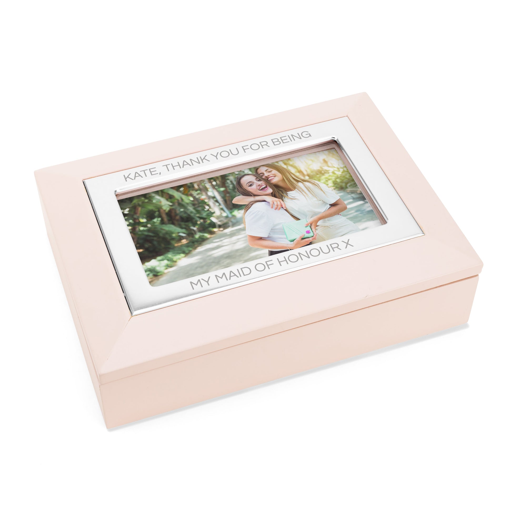 Personalised Blush Pink and Silver Photo Jewellery Box