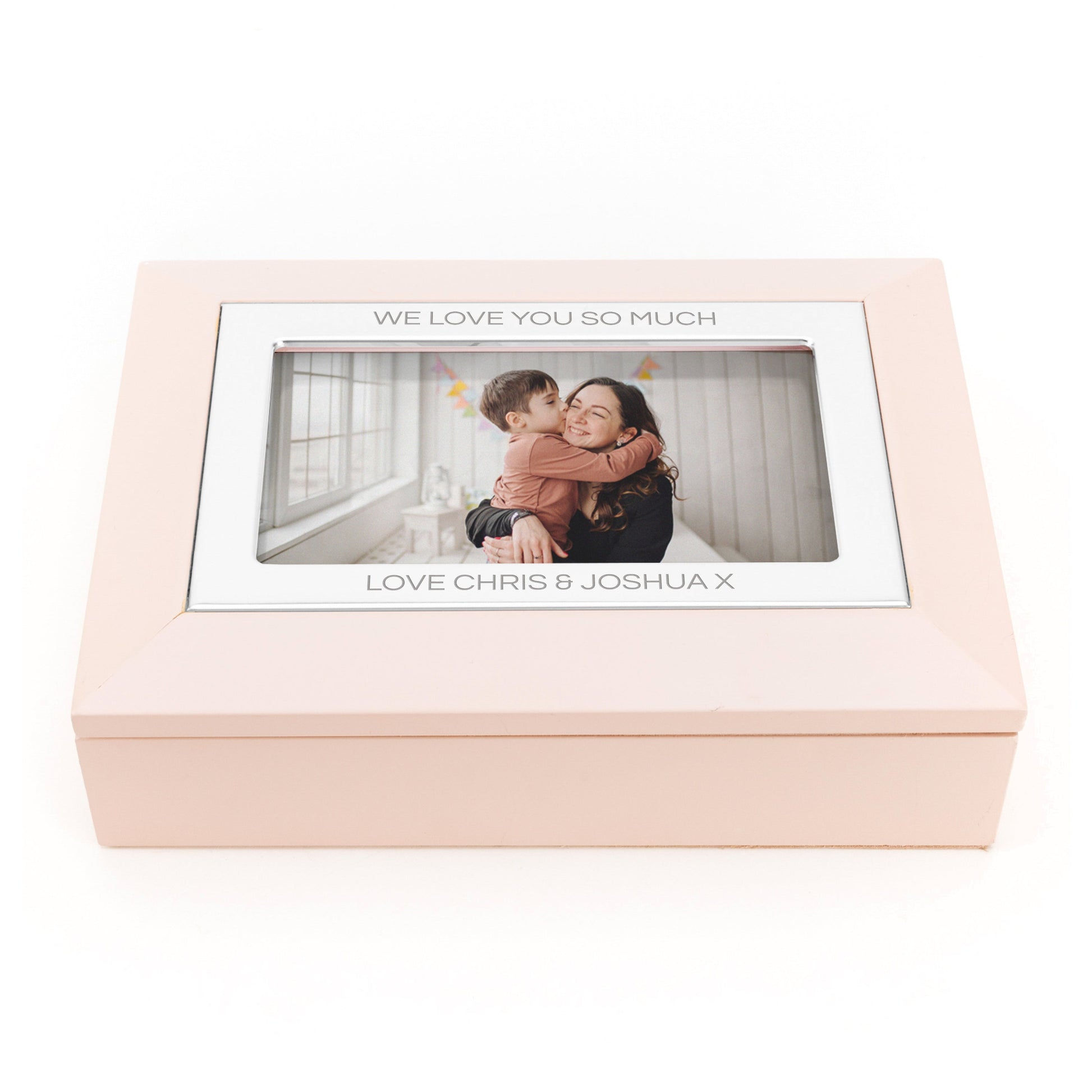 Personalised Blush Pink and Silver Photo Jewellery Box