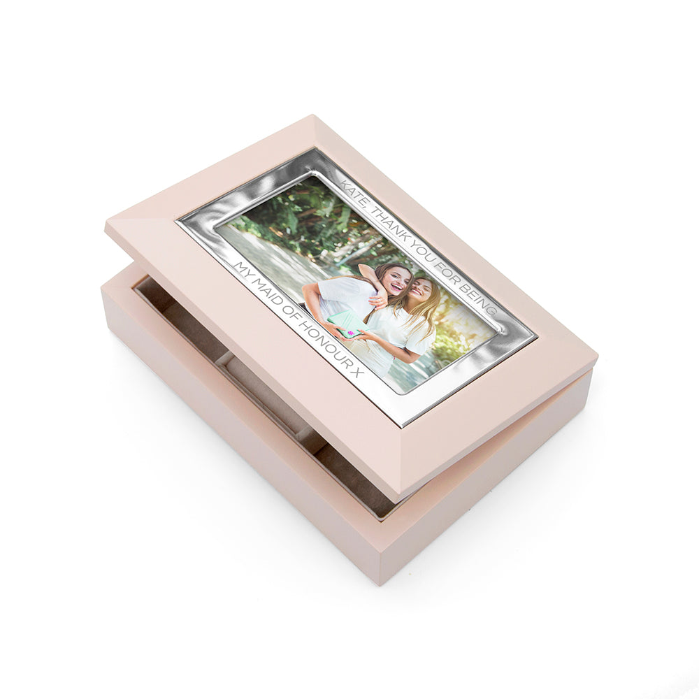 Personalised Blush Pink and Silver Photo Jewellery Box