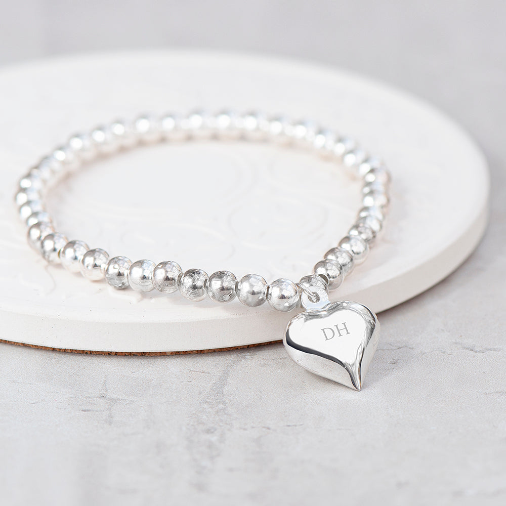 Personalised Sterling Silver Heart Beaded Bracelet