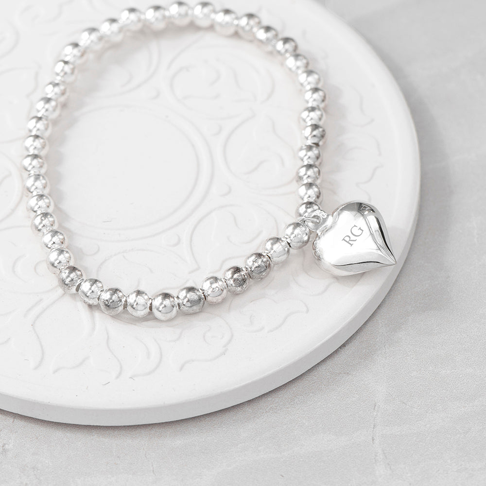 Personalised Sterling Silver Heart Beaded Bracelet