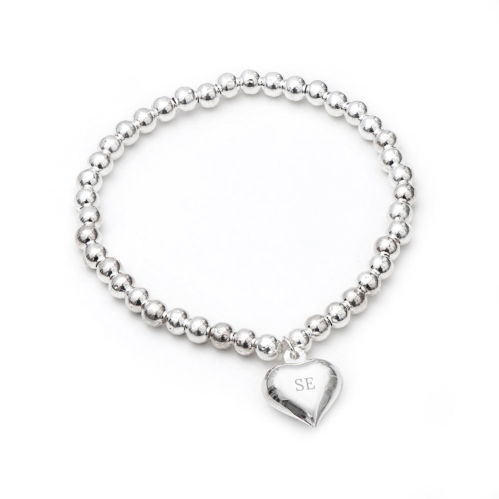 Personalised Sterling Silver Heart Beaded Bracelet