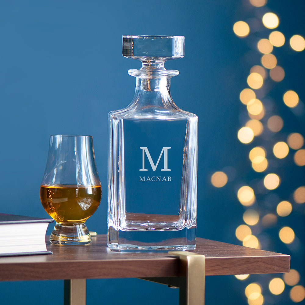 Personalised Classic Monogram Square Decanter with Round Stopper
