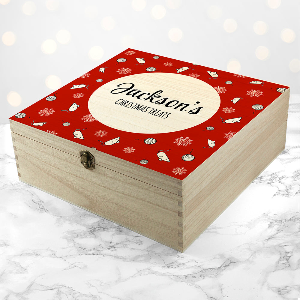 Personalised Cat Treats Christmas Box