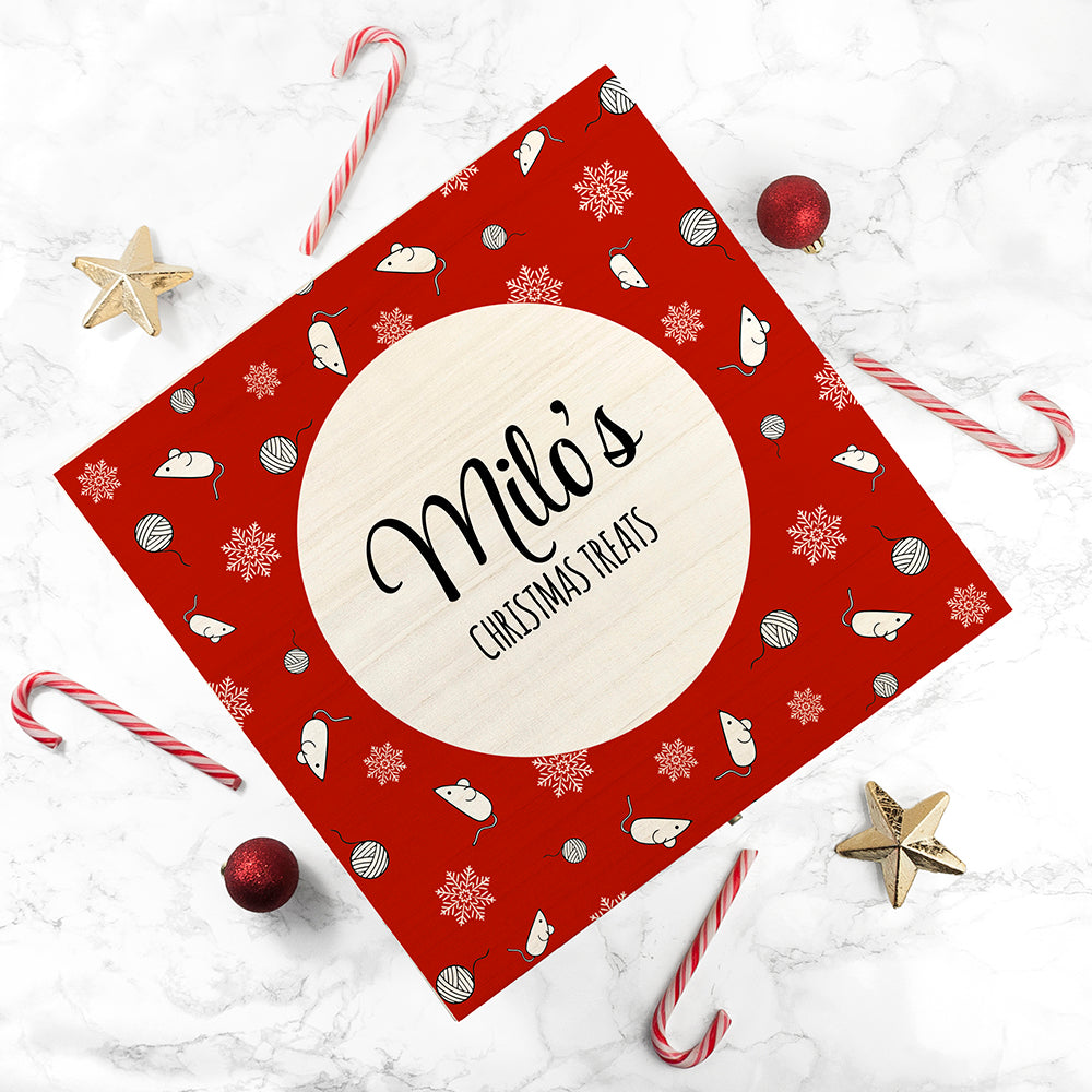 Personalised Cat Treats Christmas Box