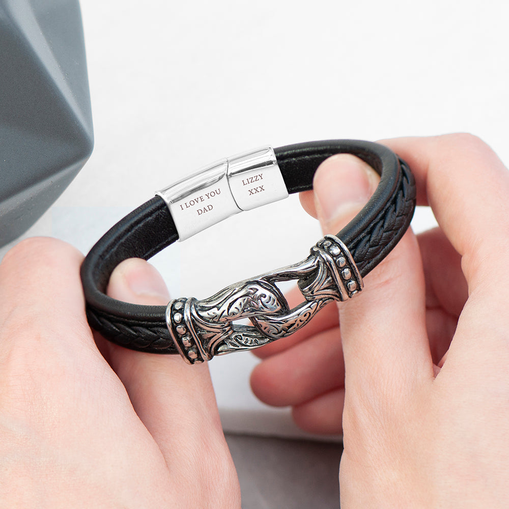 Personalised Men's Buckle Clasp Leather Bracelet