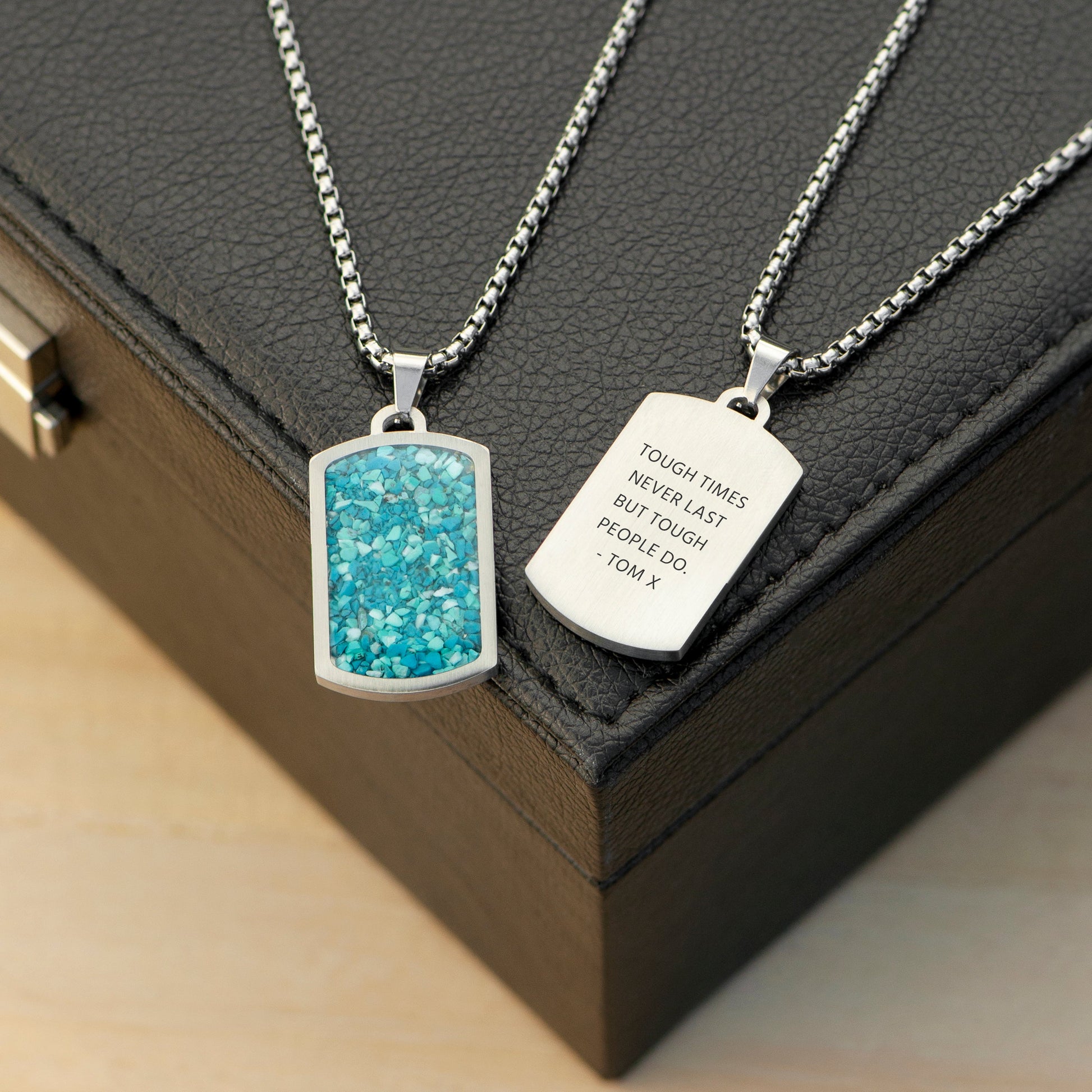 Personalised Men's Blue Turquoise Dog Tag Necklace